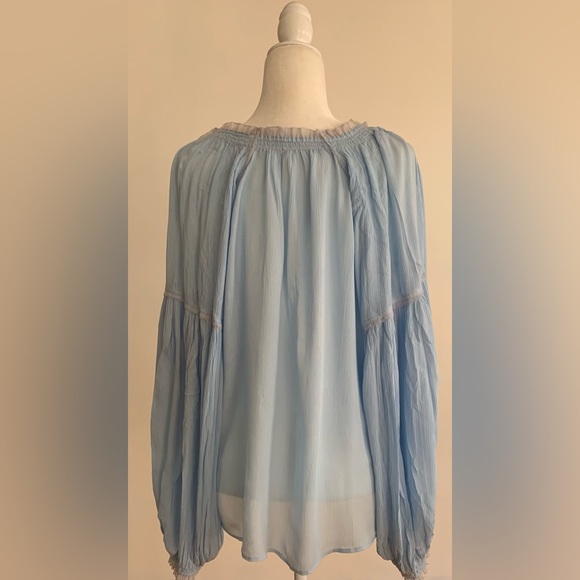 Free People Peasant Boho Tie Neck Blouse size small - Picture 7 of 9